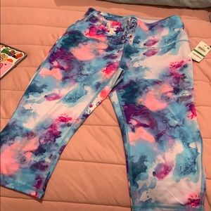 Tie dye leggings with lacing on top